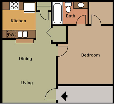 1 Bed 1 Bath, 510 sqft