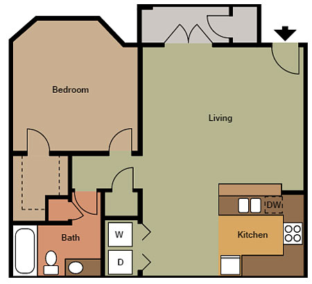 1 Bed 1 Bath, 720 sqft